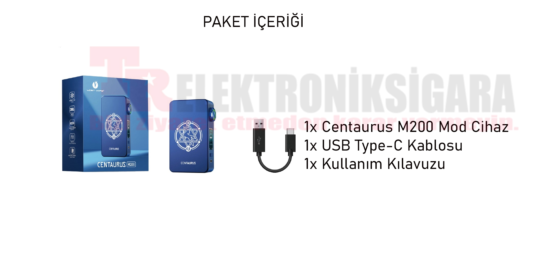 Lost Vape Centaurus M200 paket içeriği