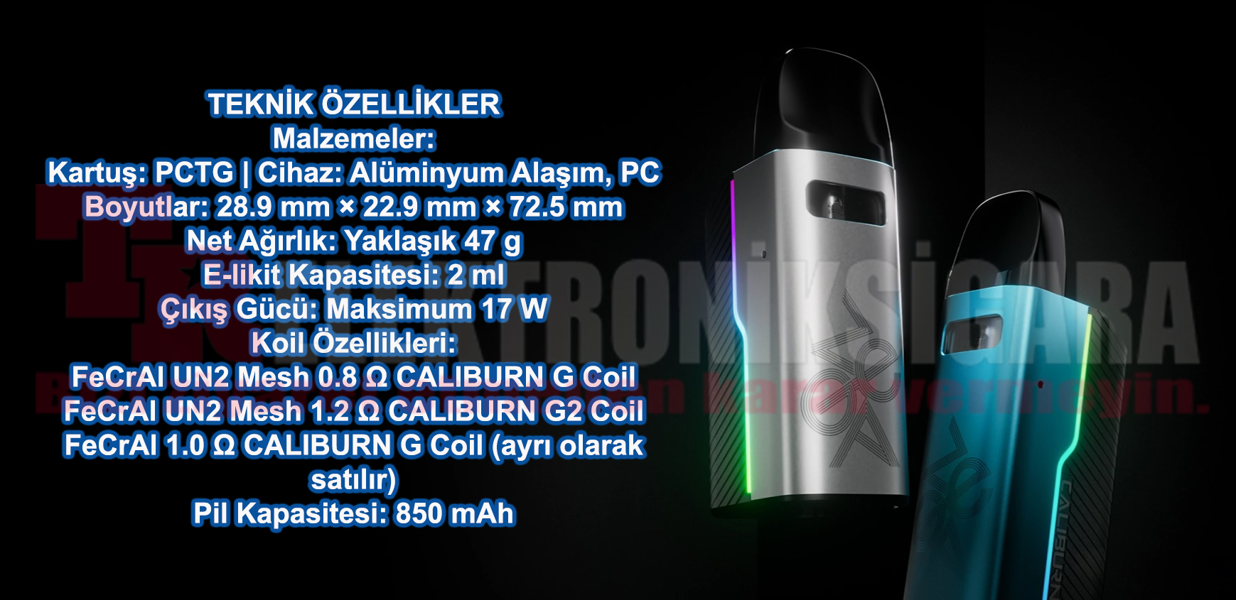 Uwell Caliburn GZ2 boyutları
