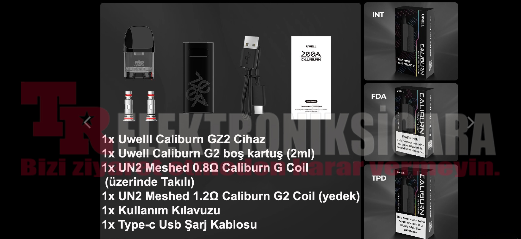 Uwell Caliburn GZ2 paket içeriği