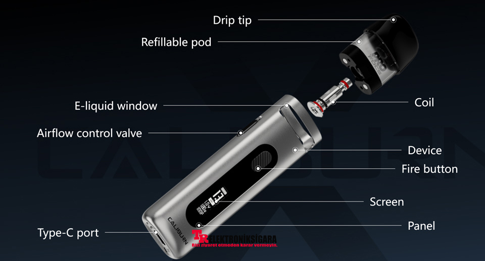 Uwell Caliburn X cihaz bölümleri ve parça özellikleri