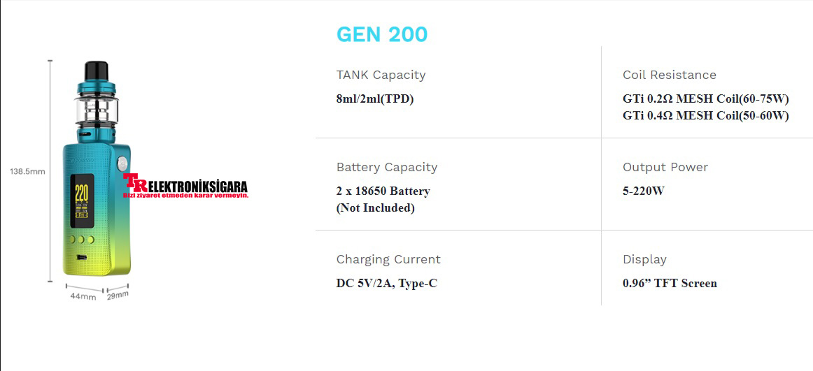 Vaporesso GEN 200 AXON chipset ve teknik özellikleri