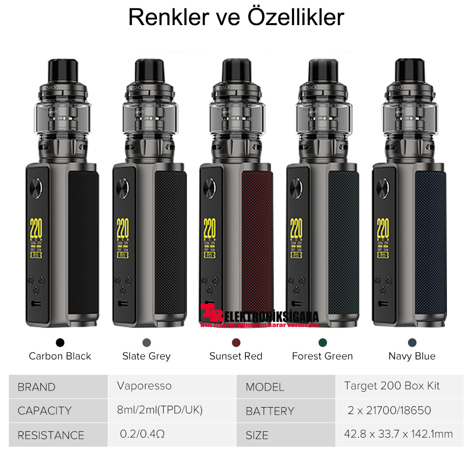 Vaporesso TARGET 200 Kit renk seçenekleri