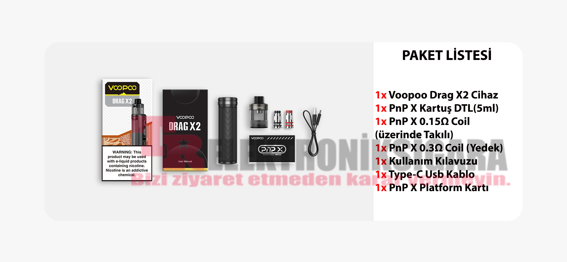 Voopoo Drag X2 paket içeriği