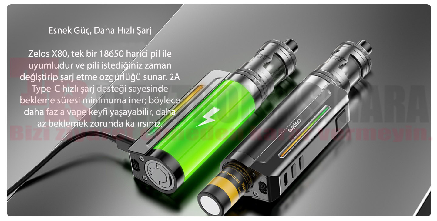 Aspire Zelos X80 Nautilus coil uyumluluğu ve 18650 pil