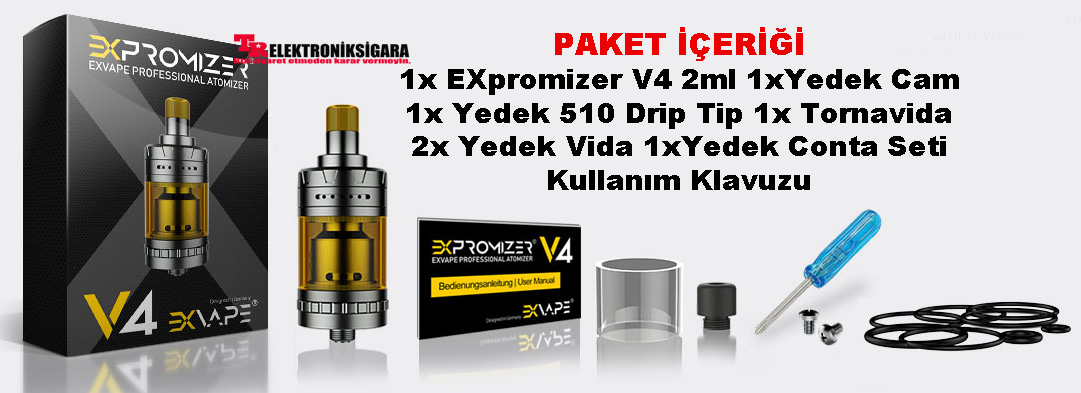 eXvape eXpromizer V4 MTL RTA kutu içeriği