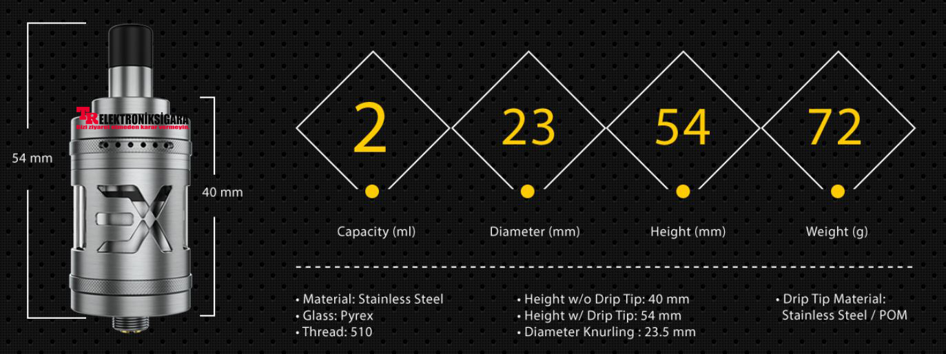 eXvape eXpromizer V5 MTL RTA kutu içeriği