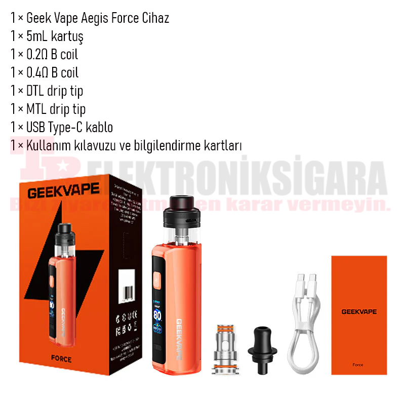 Geekvape Aegis Force Pod Kit 80W paket içeriği