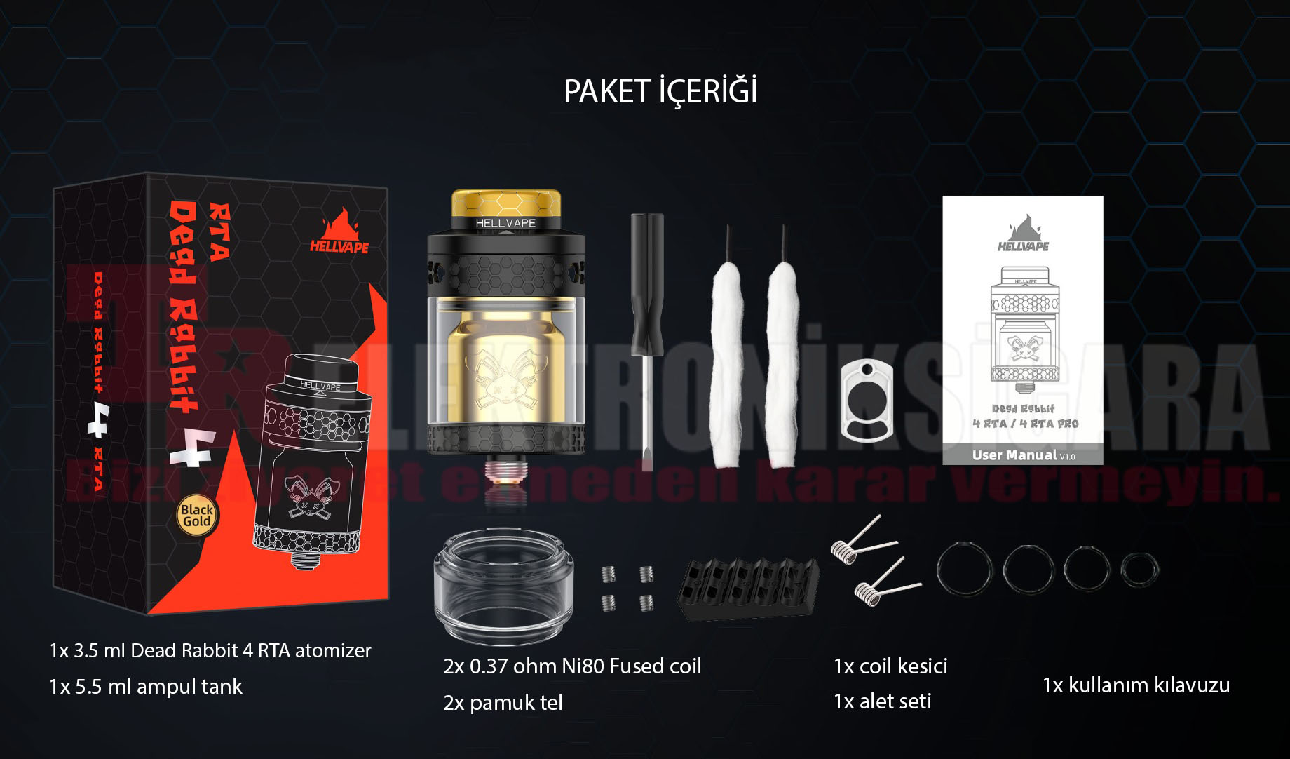 HellVape Dead Rabbit 4 RTA paket içeriği