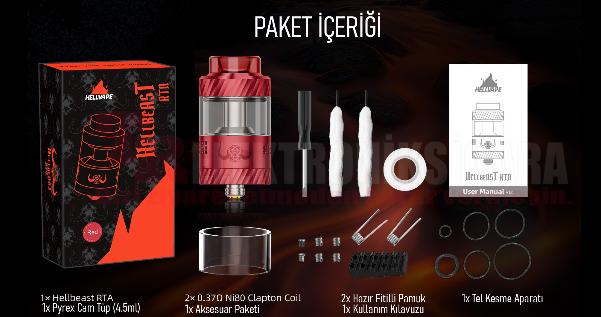 HellVape Hellbeast RTA paket içeriği