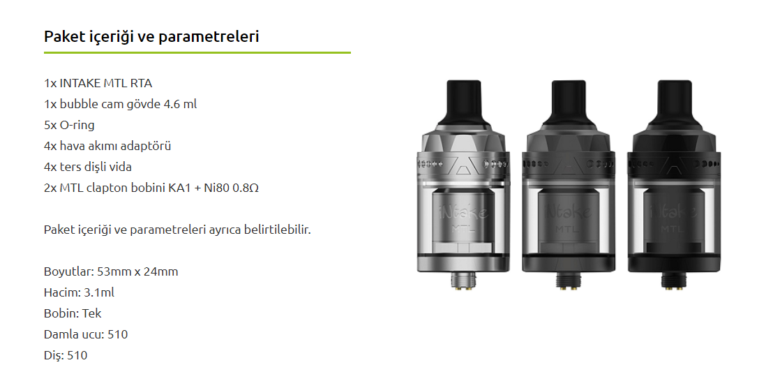 Augvape İntake MTL RTA Atomizer