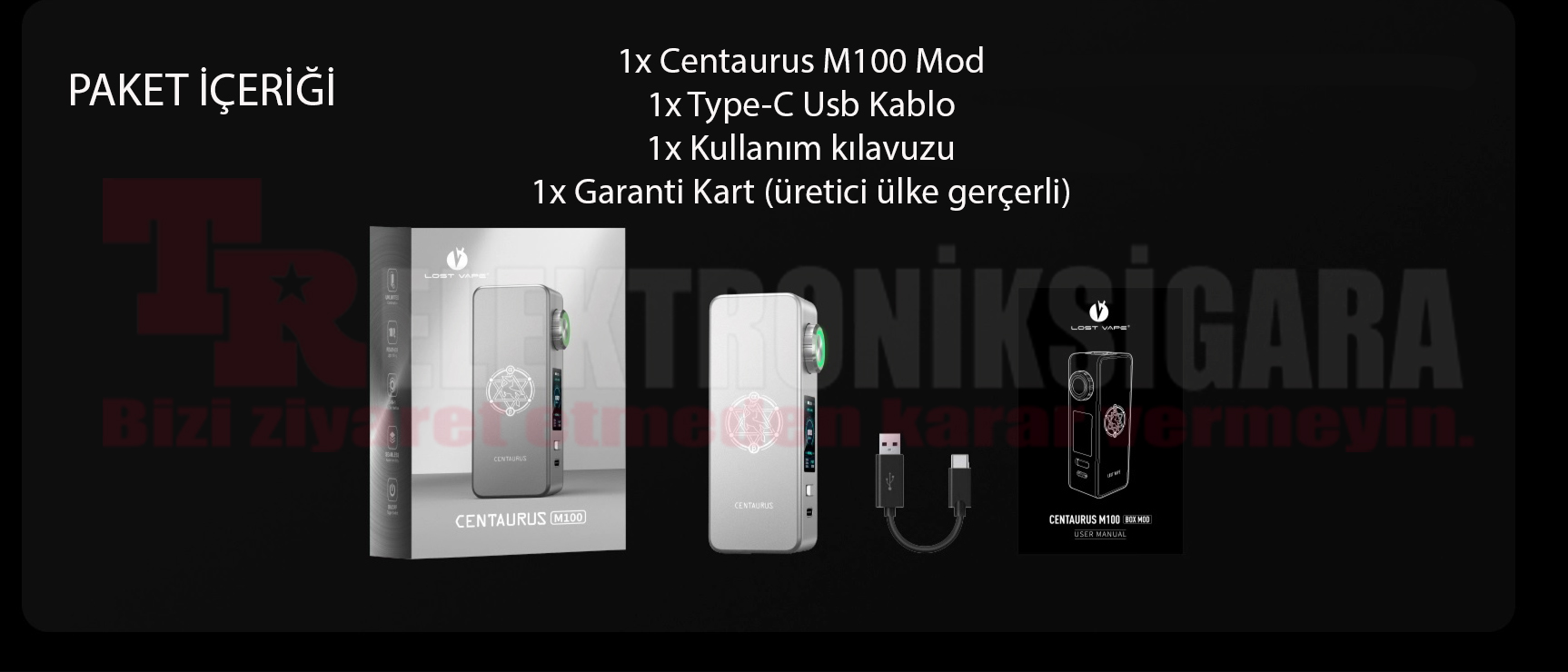 Lost Vape Centaurus M100 paket içeriği