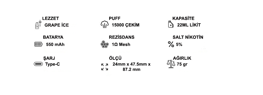 Pufftech Hyper 15000 Puff Bar %5 Nikotin Grape İce
