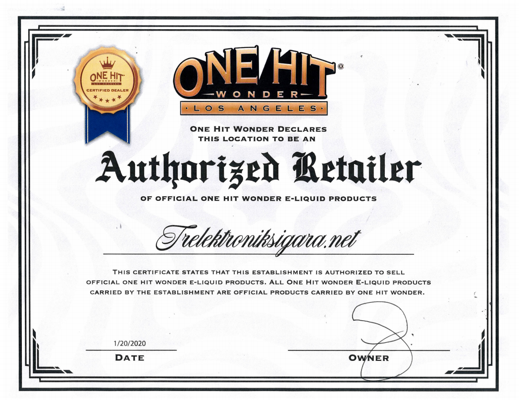 One Hit Wonder Likit Orijinallik Sertifikası TRELEKTRONİKSİGARA