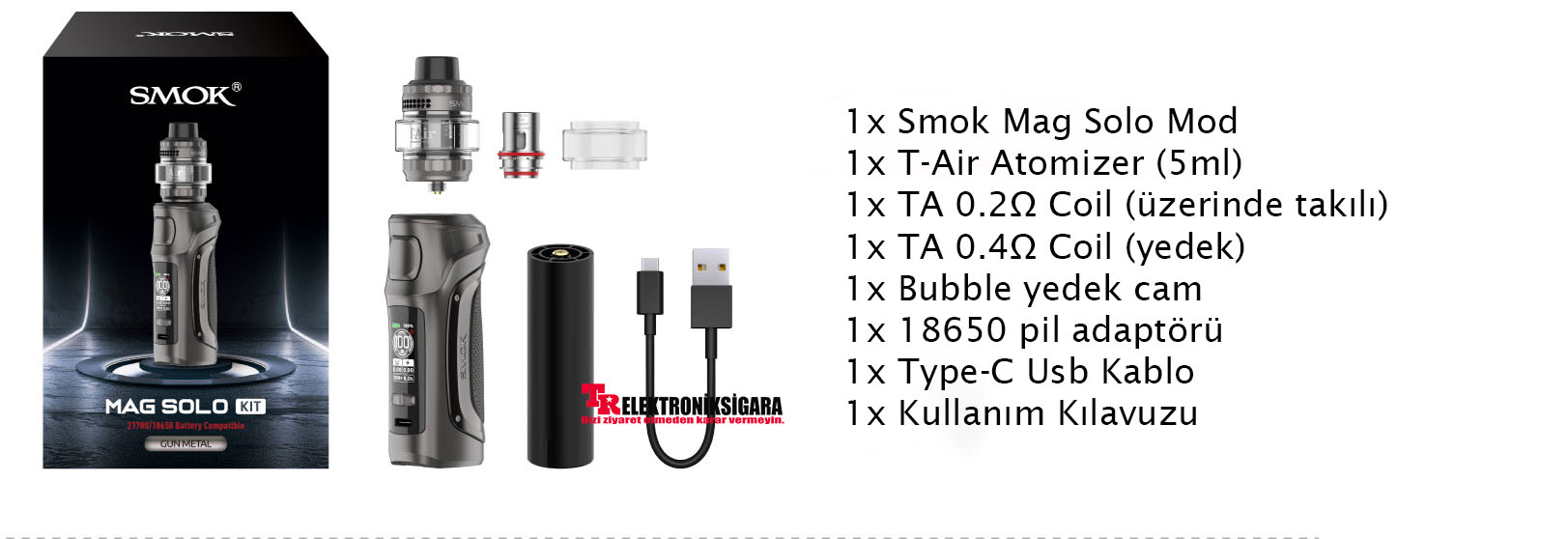 SMOK Mag Solo Kit paket içeriği