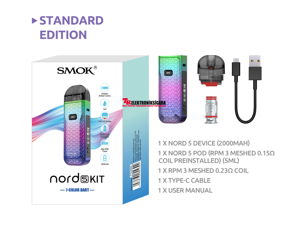 SMOK Nord 5 Pod Mod paket içeriği