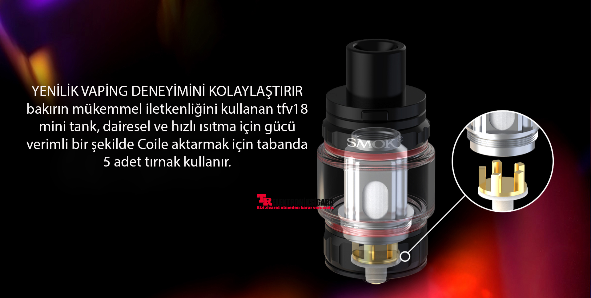 SMOK TFV18 Mini Tank coil ve hava akışı sistemi