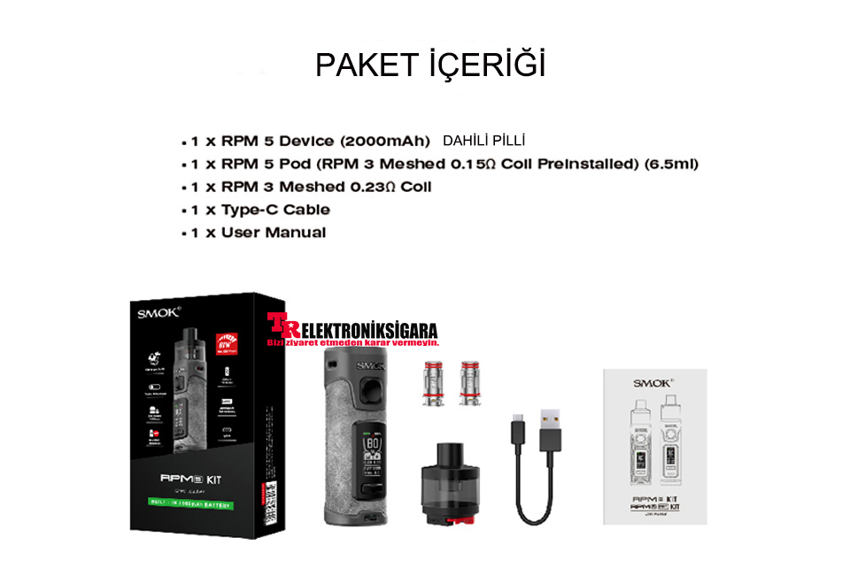 SMOK RPM 5 Pod Kit paket içeriği