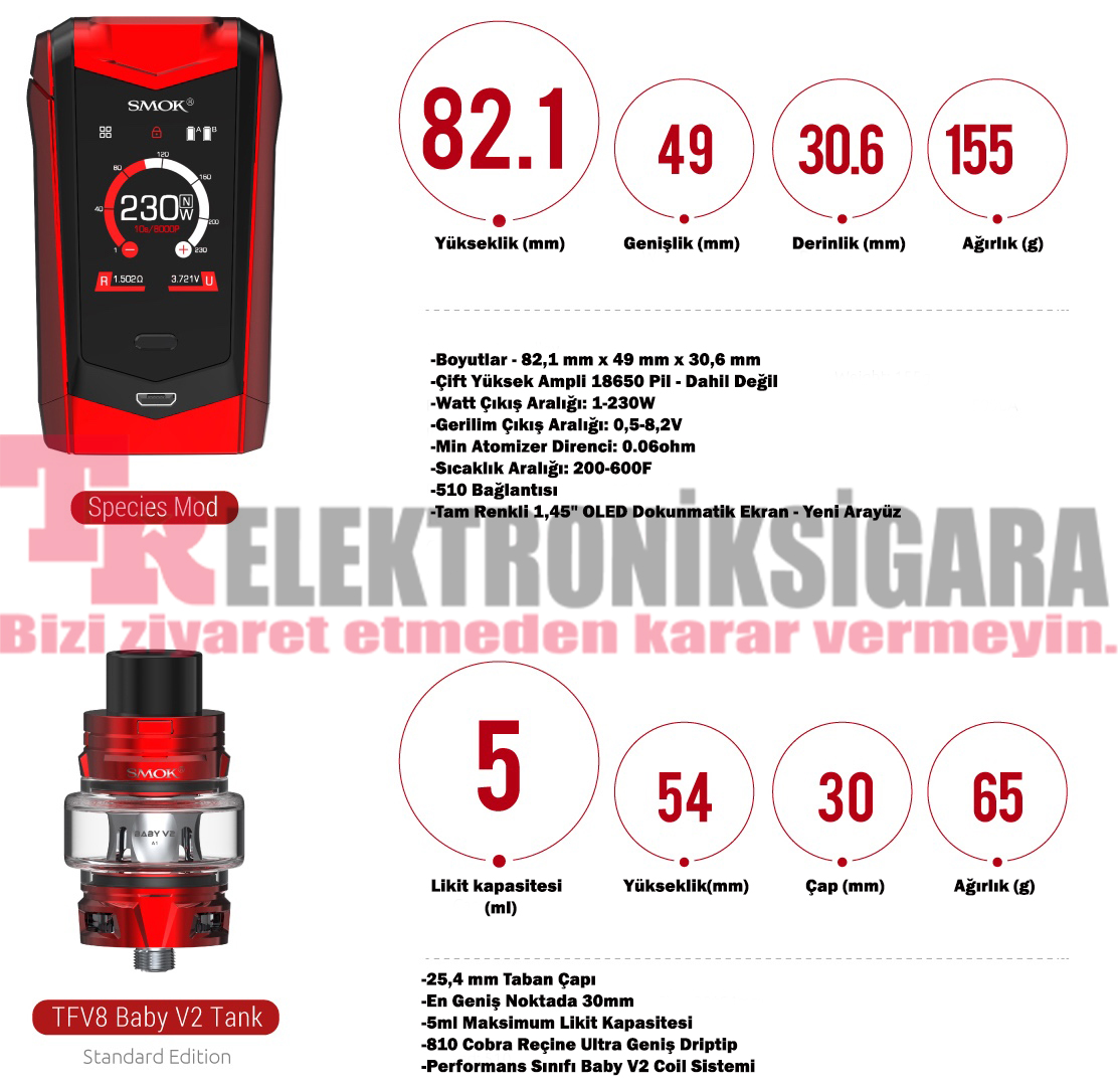 SMOK Species 230W güç ve sıcaklık kontrol özellikleri