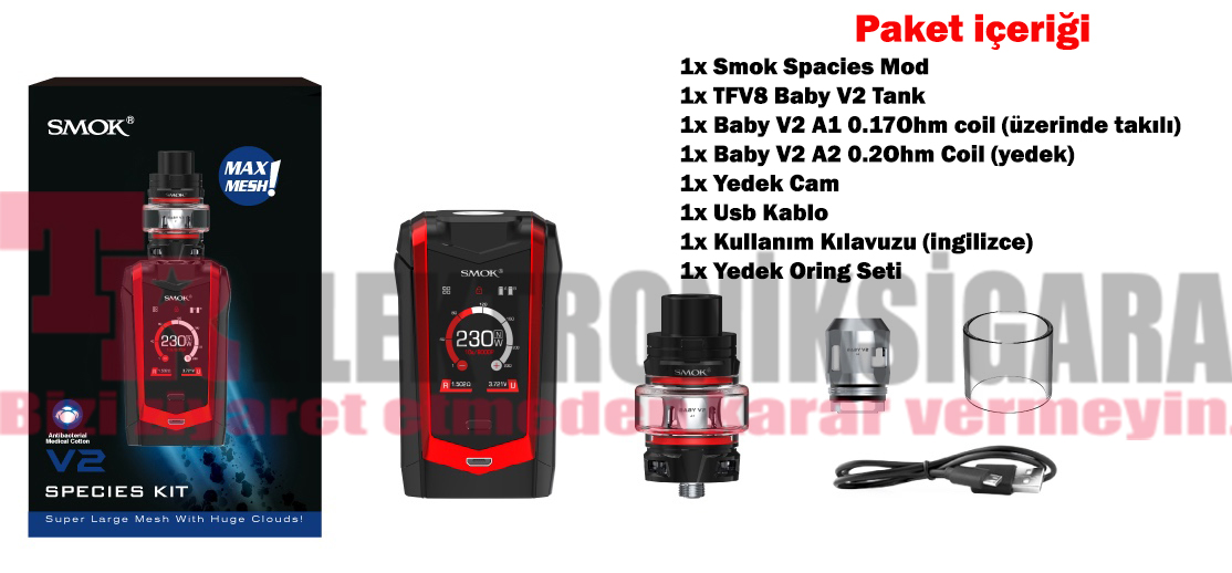 SMOK Species 230W Kit paket içeriği