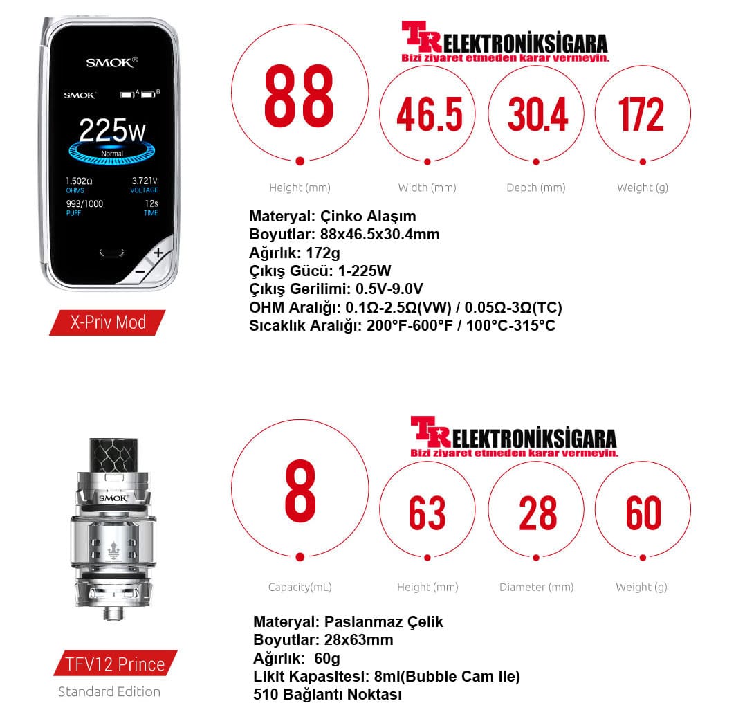 SMOK X-Priv ekran ve cihaz özellikleri