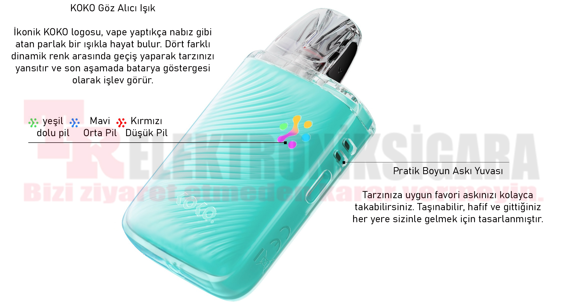 Uwell Caliburn G5 Lite Koko üst hava akışı ve ürün özellikleri