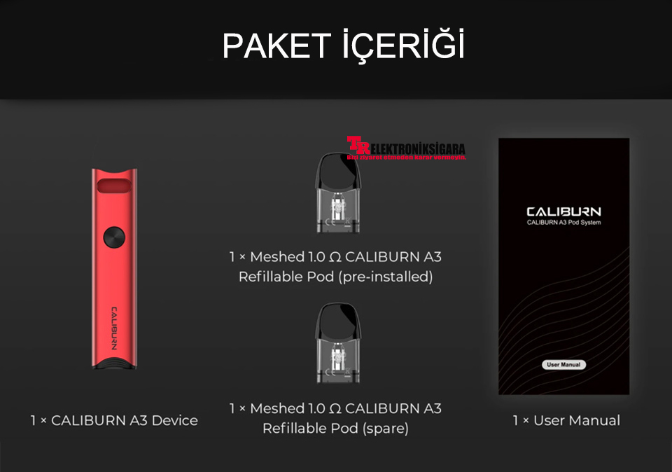 Uwell Caliburn A3 paket içeriği