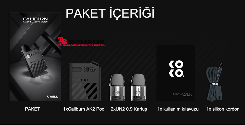 Uwell Caliburn AK2 paket içeriği