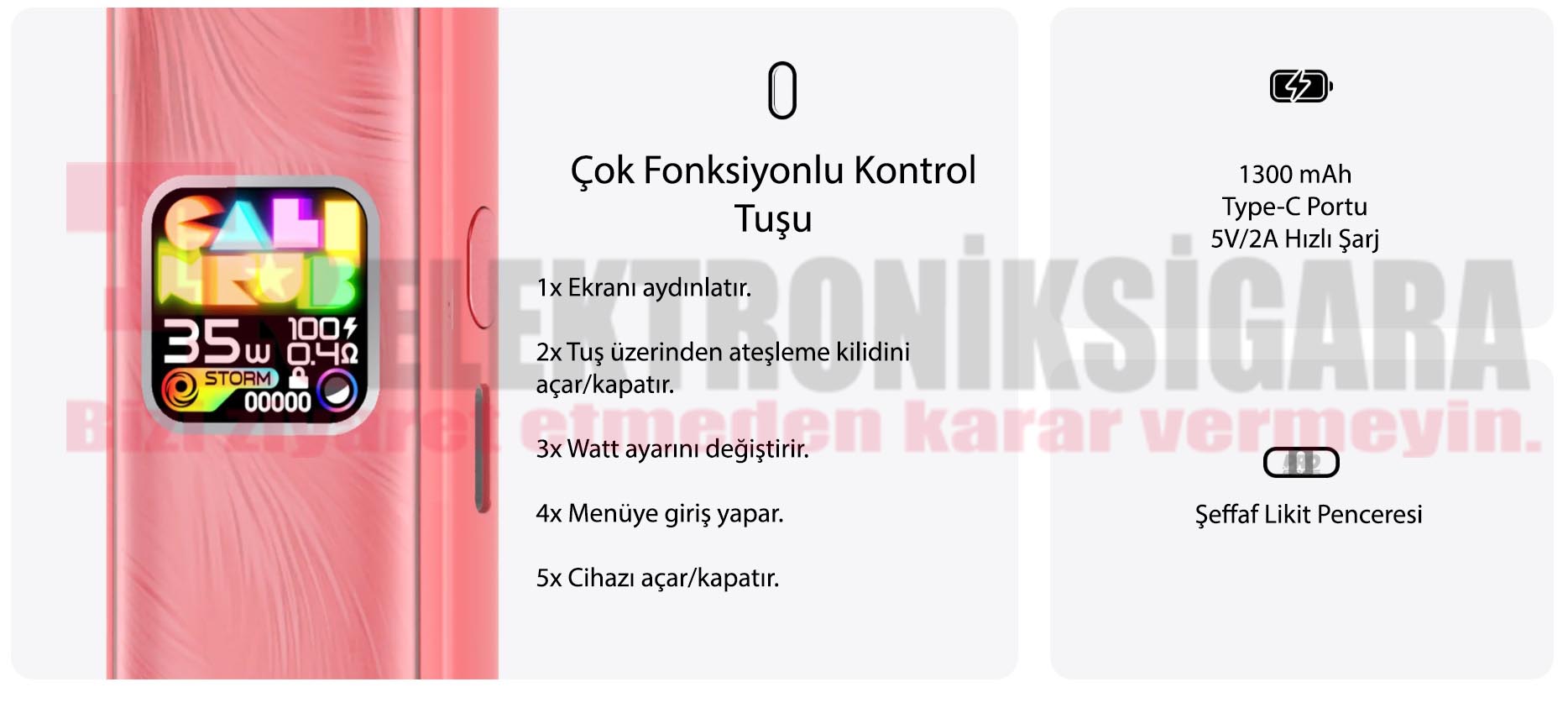 Uwell Caliburn G4 çok fonksiyonlu kontrol tuşu