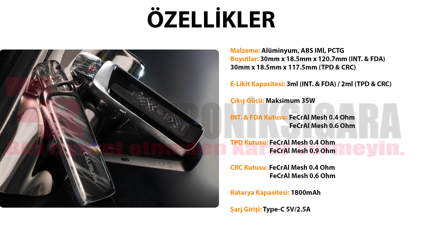 Uwell Caliburn G4 Pro dokunmatik ekran özellikleri