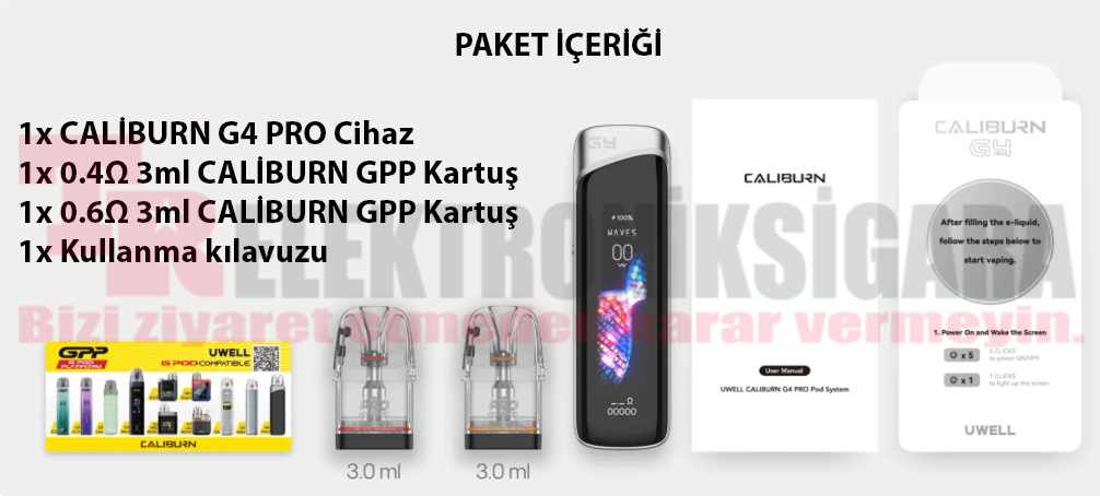 Uwell Caliburn G4 Pro paket içeriği