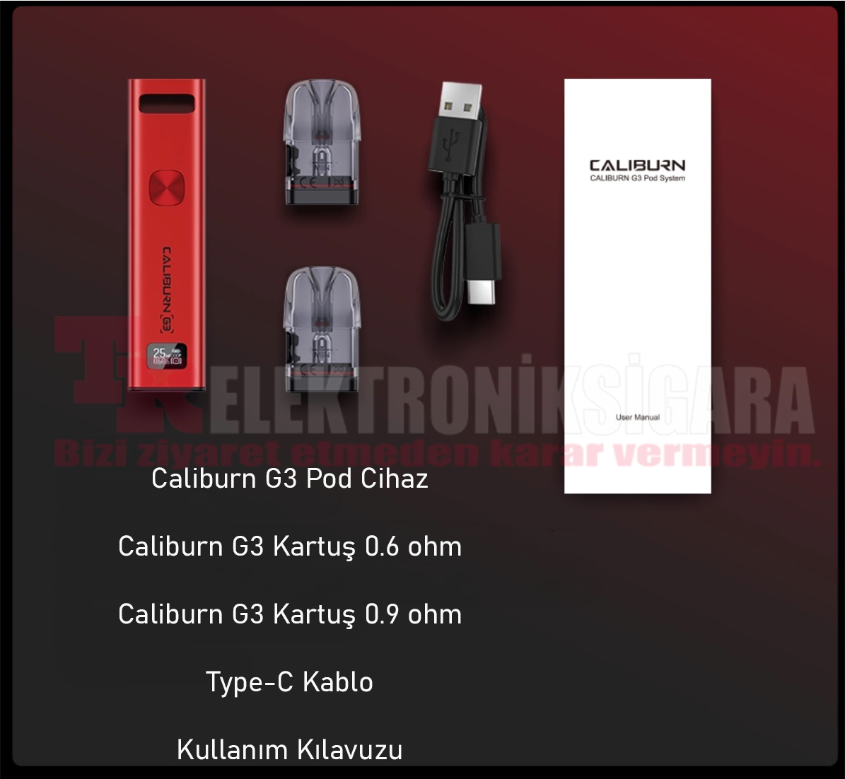 Uwell Caliburn G3 pod mod kutu ve paket içeriği