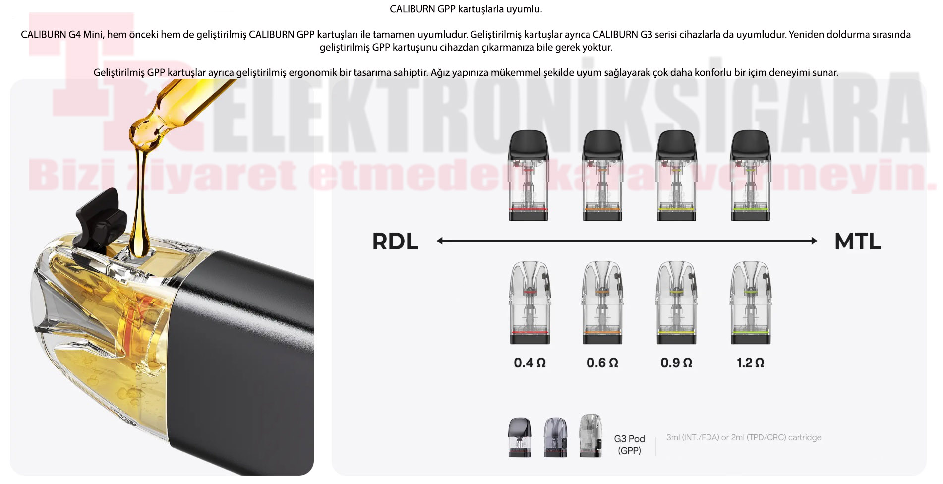 Uwell Caliburn G4 Mini uyumlu GPP kartuş sistemi