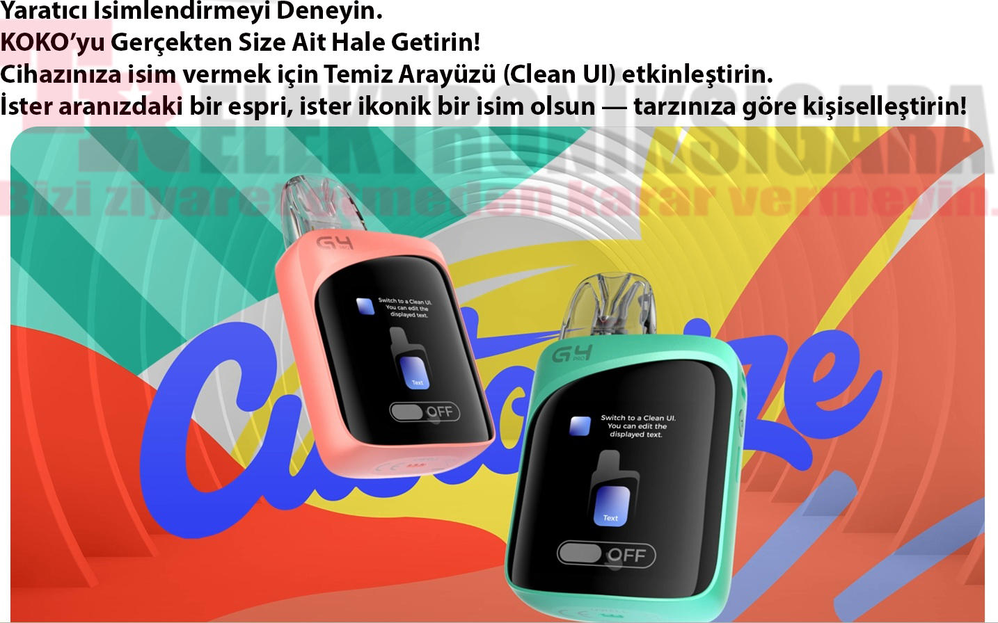 Uwell Caliburn G4 Pro Koko cihaz isimlendirme ve temiz arayüz özelliği