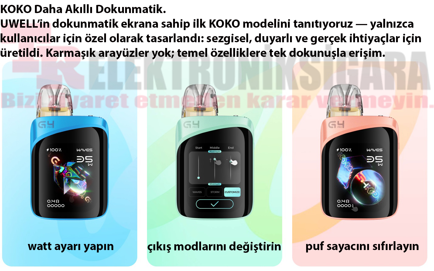 Uwell Caliburn G4 Pro Koko iki inç dokunmatik ekran