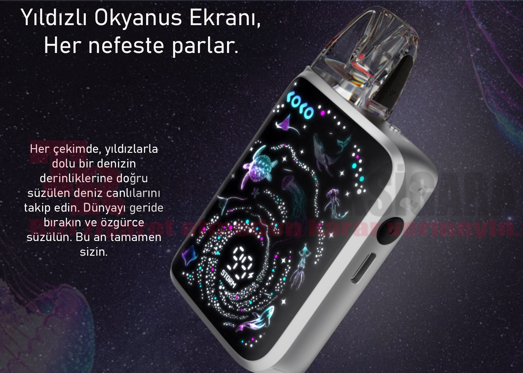 Uwell Caliburn G5 Koko Starlit Ocean animasyon ekranı