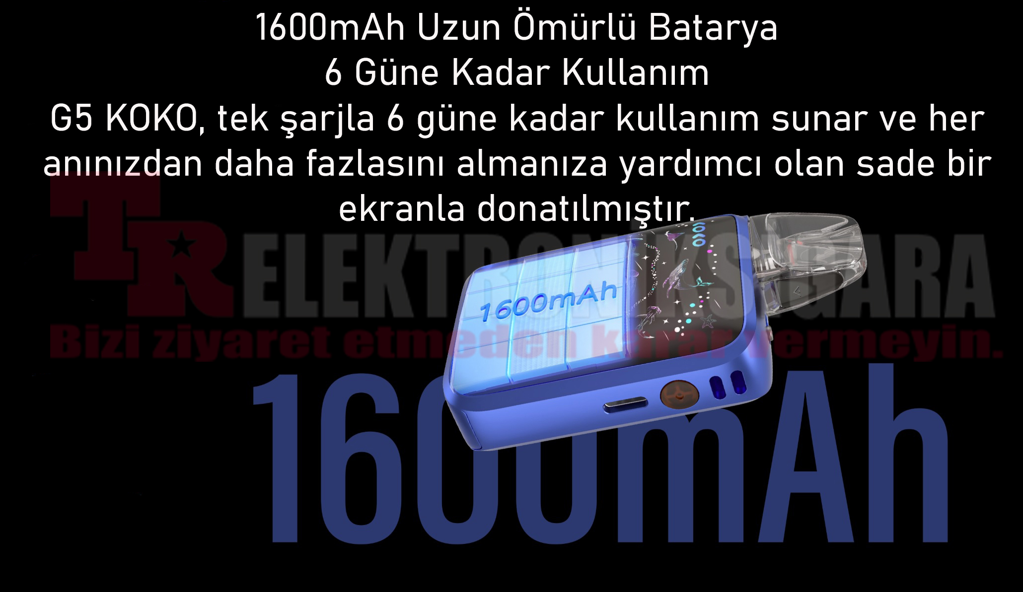 Uwell Caliburn G5 Koko 1600mAh batarya ve şarj özellikleri