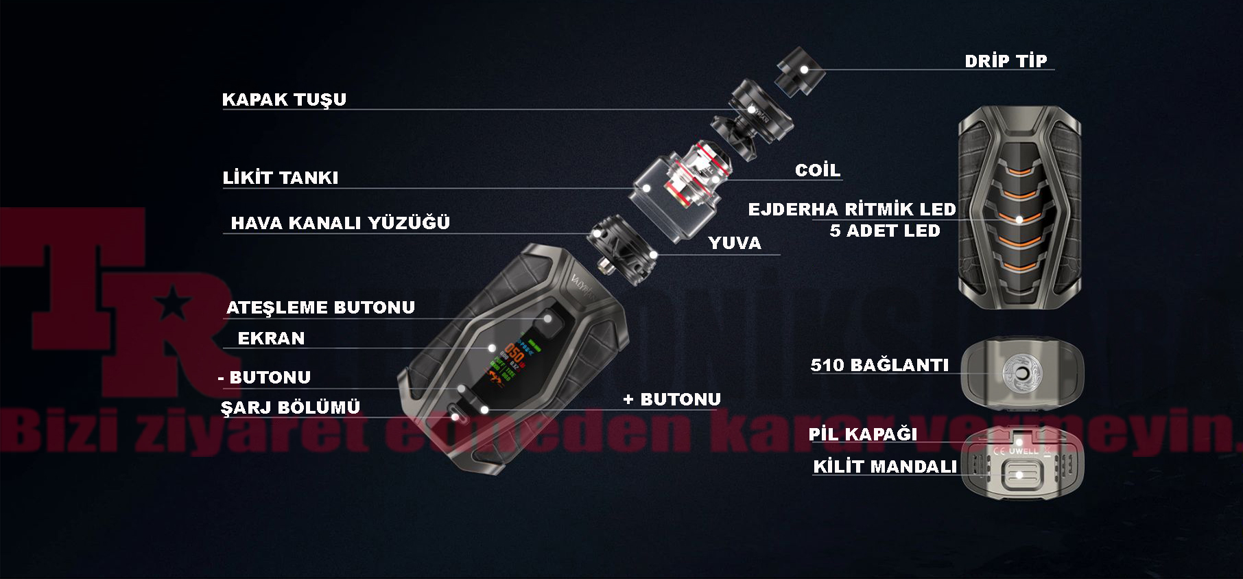 Uwell Valyrian 3 Mod ekran güç ve kontrol özellikleri