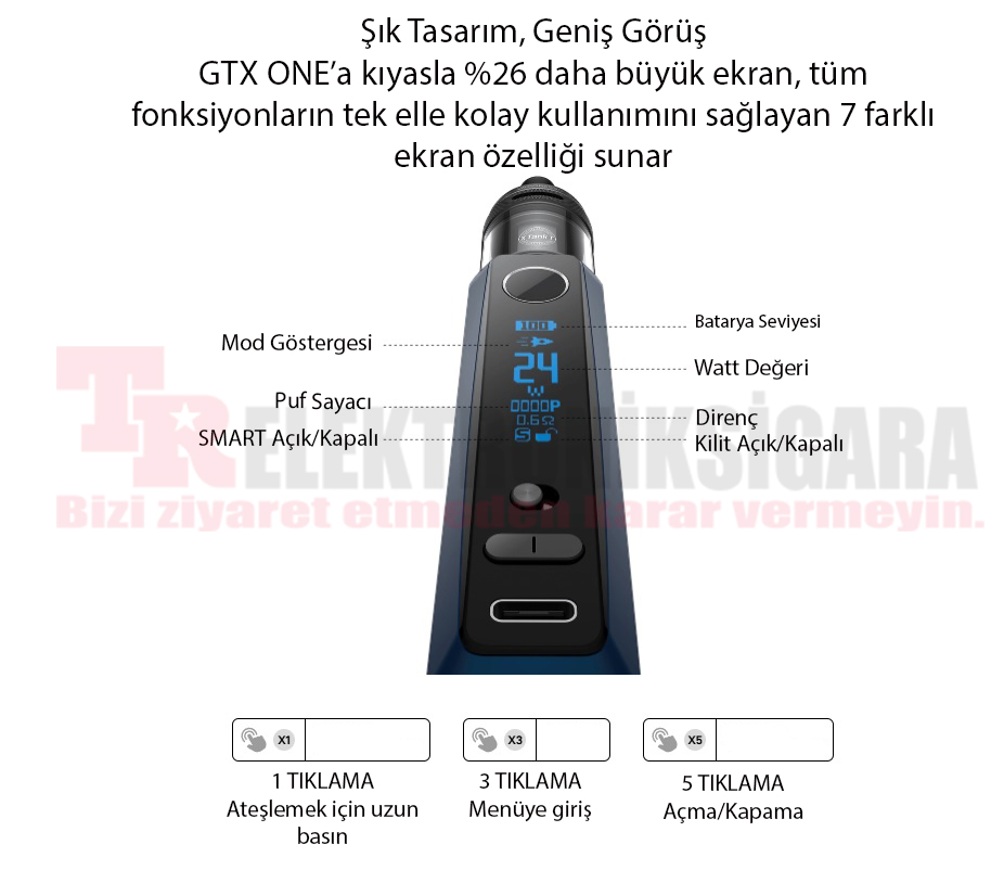 Vaporesso GTX One Pro OLED ekran ve menü