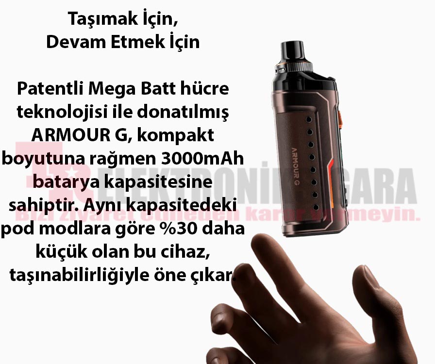Vaporesso Armour G kompakt ve taşınabilir tasarım