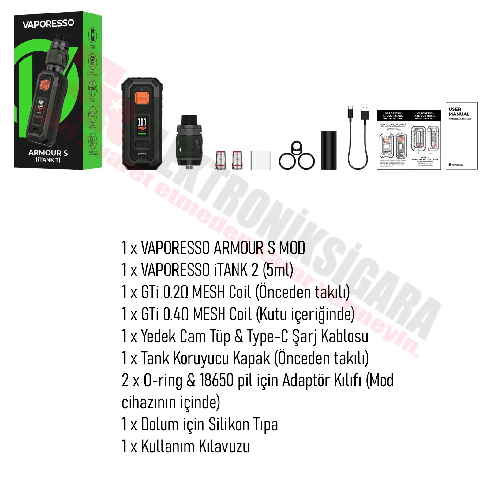 Vaporesso Armour S iTank T paket içeriği