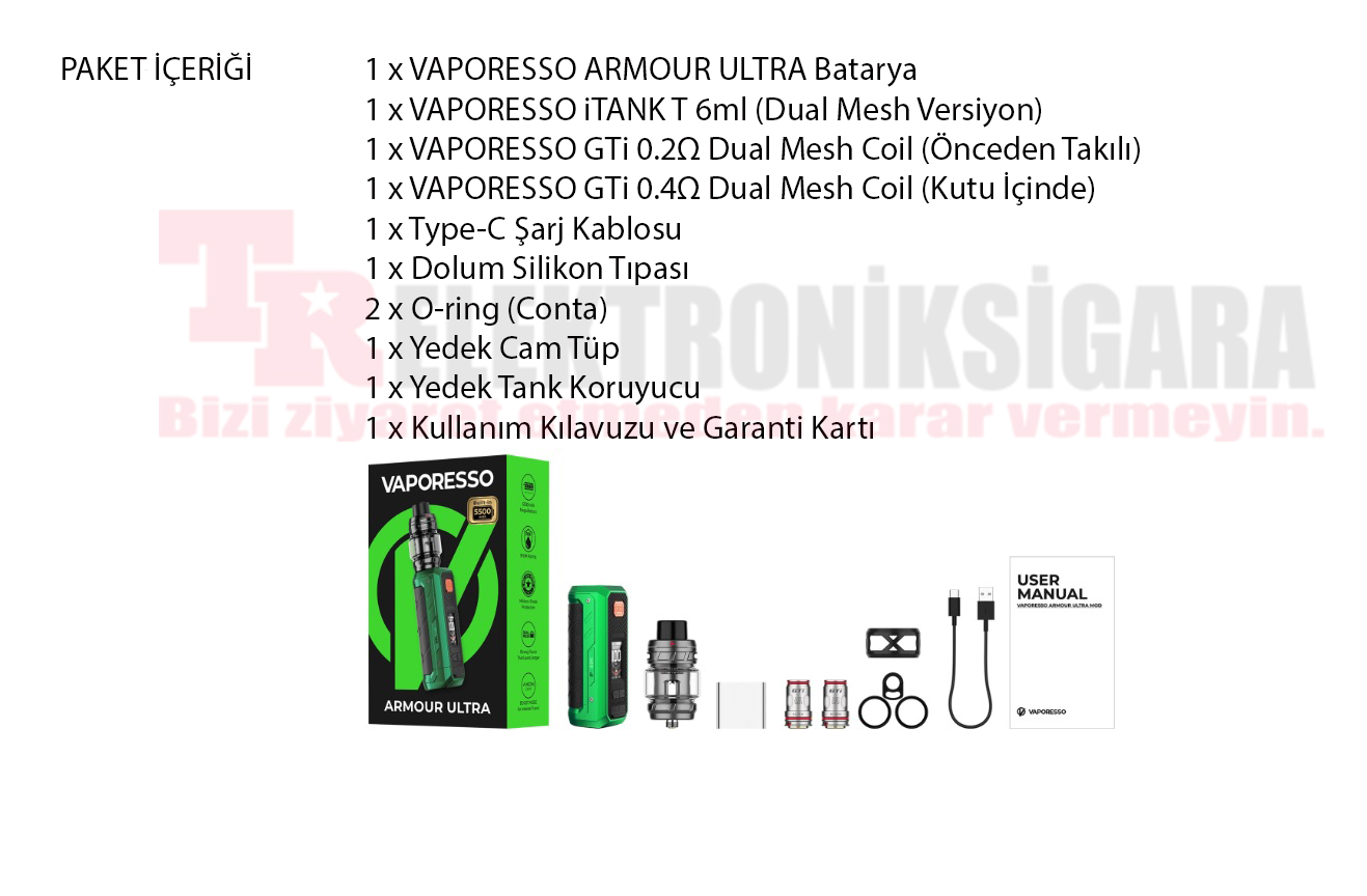 Vaporesso Armour Ultra iTank T paket içeriği