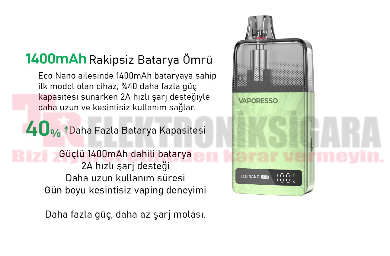 Vaporesso Eco Nano Plus 1400mAh batarya göstergesi