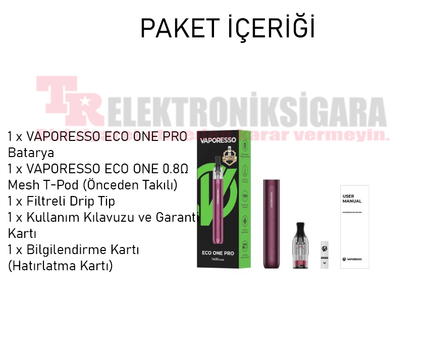 Vaporesso Eco One Pro paket içeriği