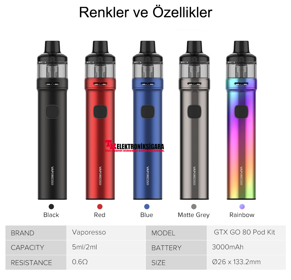 Vaporesso GTX GO 80 renk seçenekleri