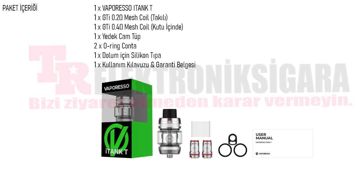 Vaporesso iTank T paket içeriği