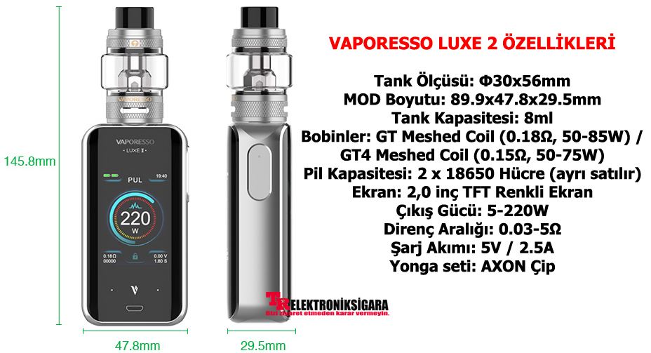 Vaporesso LUXE II dokunmatik ekran ve çalışma modları