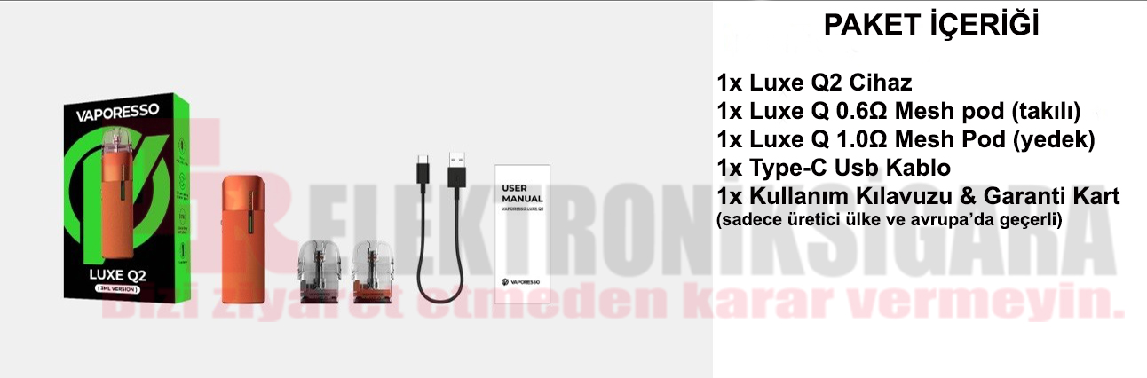 Vaporesso LUXE Q2 paket içeriği ve tasarımı