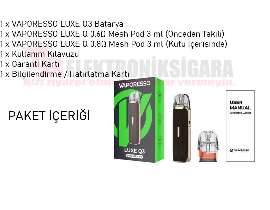 Vaporesso LUXE Q3 paket içeriği