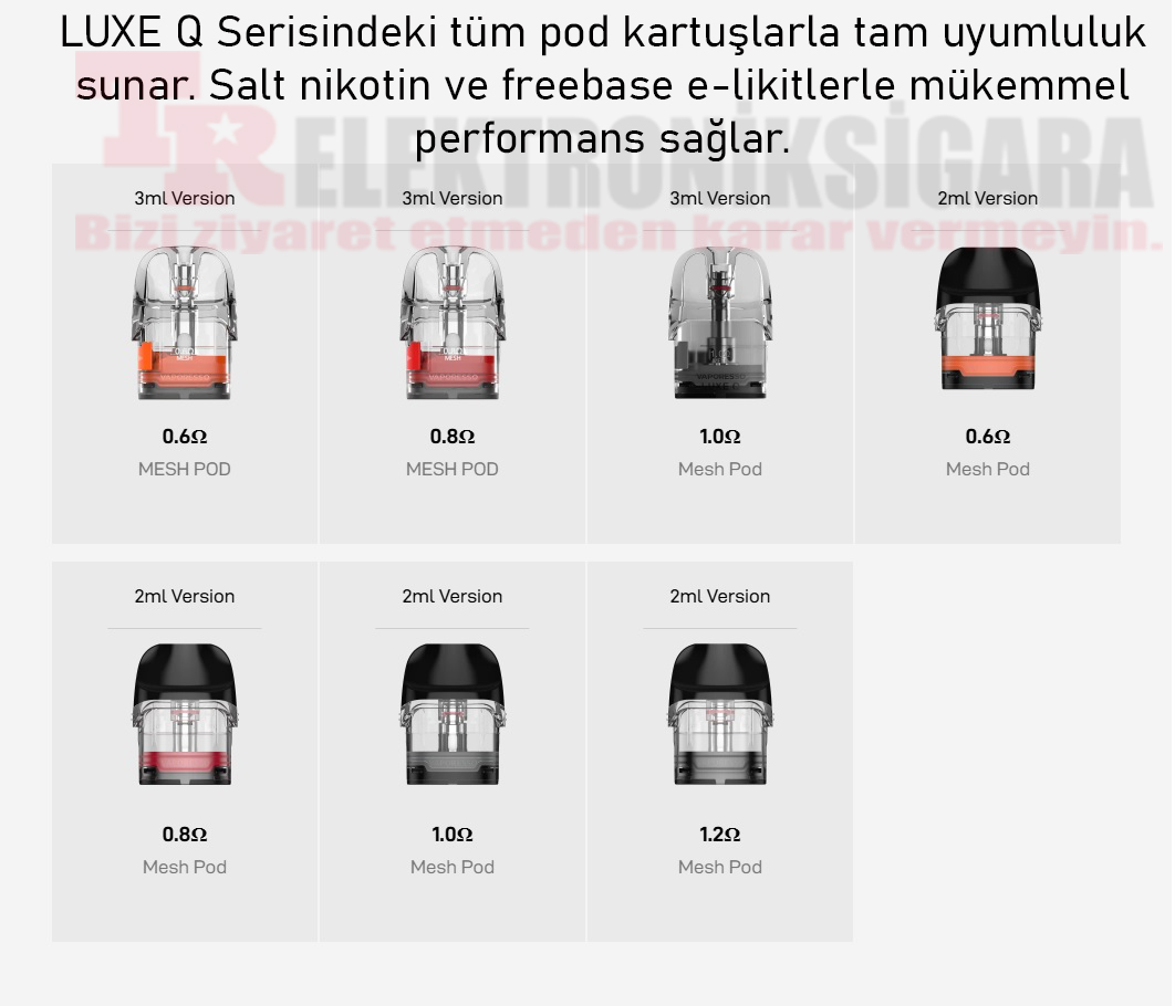 Vaporesso LUXE Q3 şeffaf Mesh pod kartuş