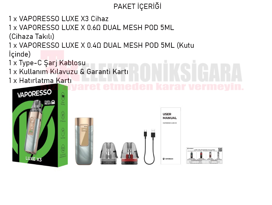 Vaporesso LUXE X3 paket içeriği